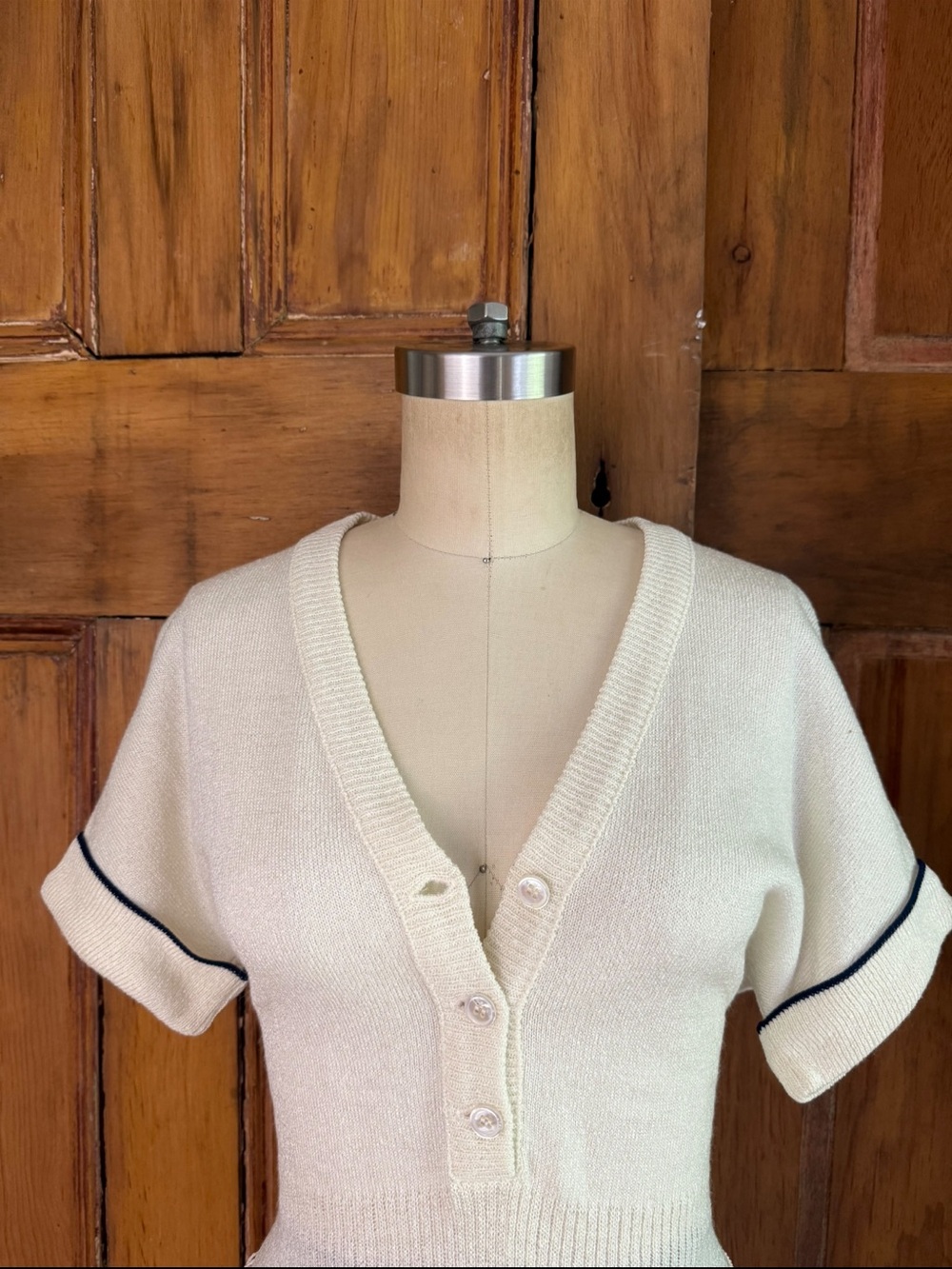 Vintage Ivory Knit Midi Dress | Preppy Ribbed Sweater Dress Soft Minimalist - Picture 7 of 8